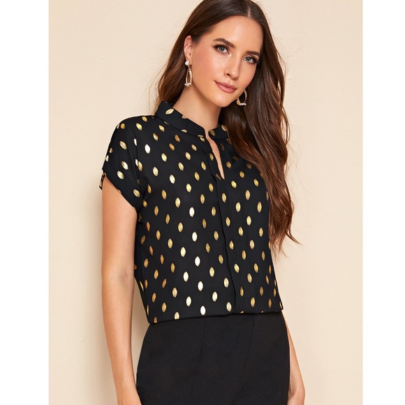 Gold Polka Dot Black Work Top - Picture 2 of 8